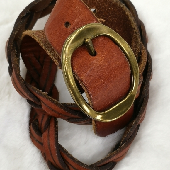 Fossil Women's 30"-34" Braided Brown Leather Adjustable Designer Gold Tone Belt - Picture 12 of 14